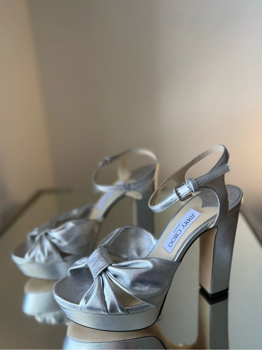 Jimmy CHOO Heloise 120 Silver Metallic Nappa Leather Sandals $1,095 39.5